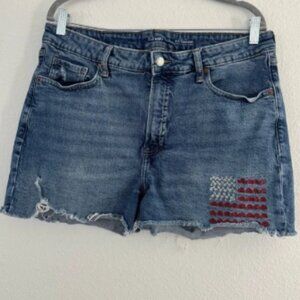 Old Navy Women’s American Flag USA Embroidered Denim Jean Shorts Size 16